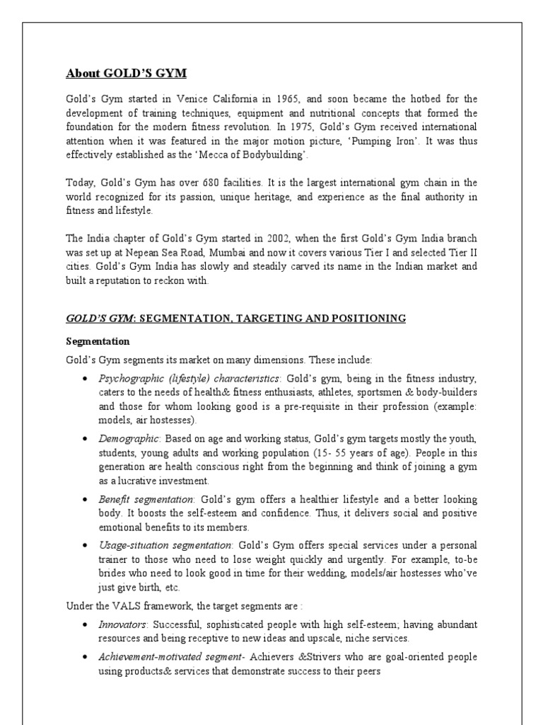 Gold'S Gym Segmentation, Targeting and Positioning PDF Confidence