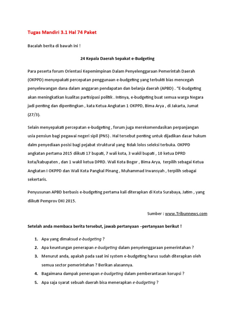 Tugas Mandiri 3 1 Hal 74 Paket