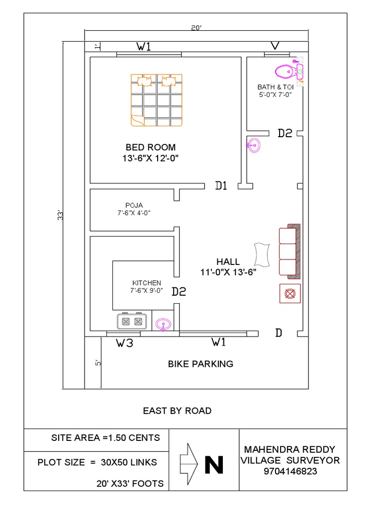1.50 Cents 1BHK House Plan PDF | PDF