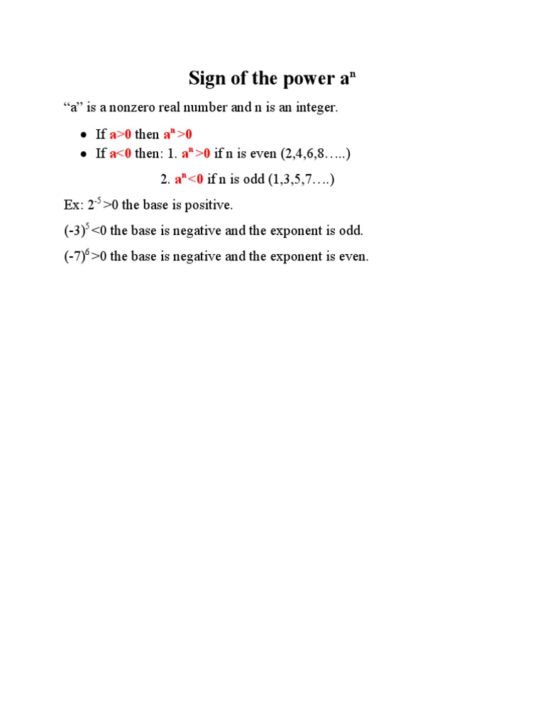 Power of Signs in Exponents | PDF | Teaching Methods & Materials