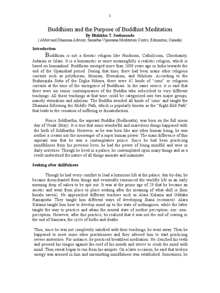 Purpose of Meditation in Buddhism | PDF | Noble Eightfold Path | Sati ...