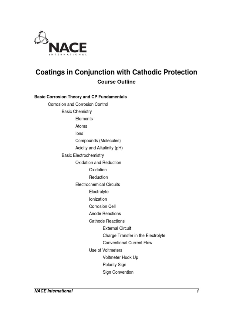 Coatings in Conjunction With Cathodic Protection Course Outline PDF