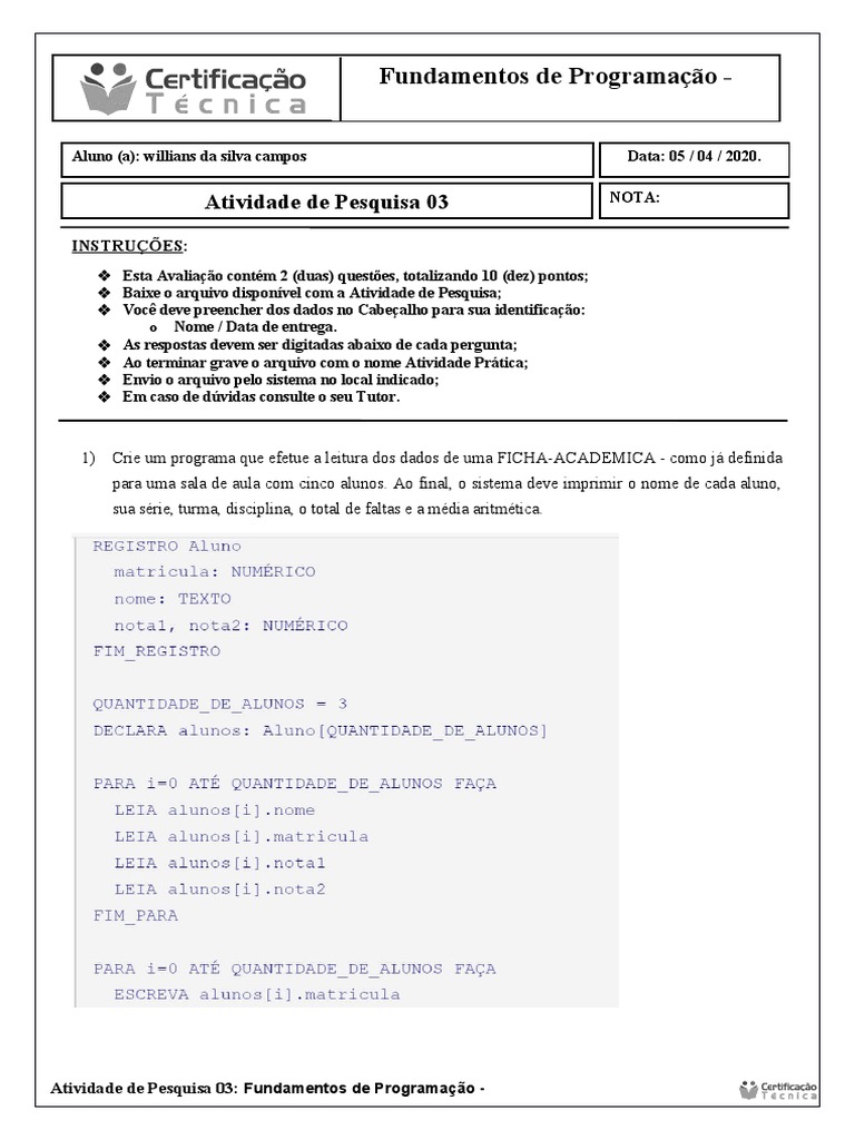 Fundamentos de Programação em Ação | PDF