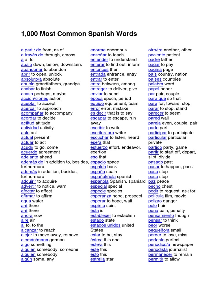 1000 Most Common Spanish Words PDF | PDF