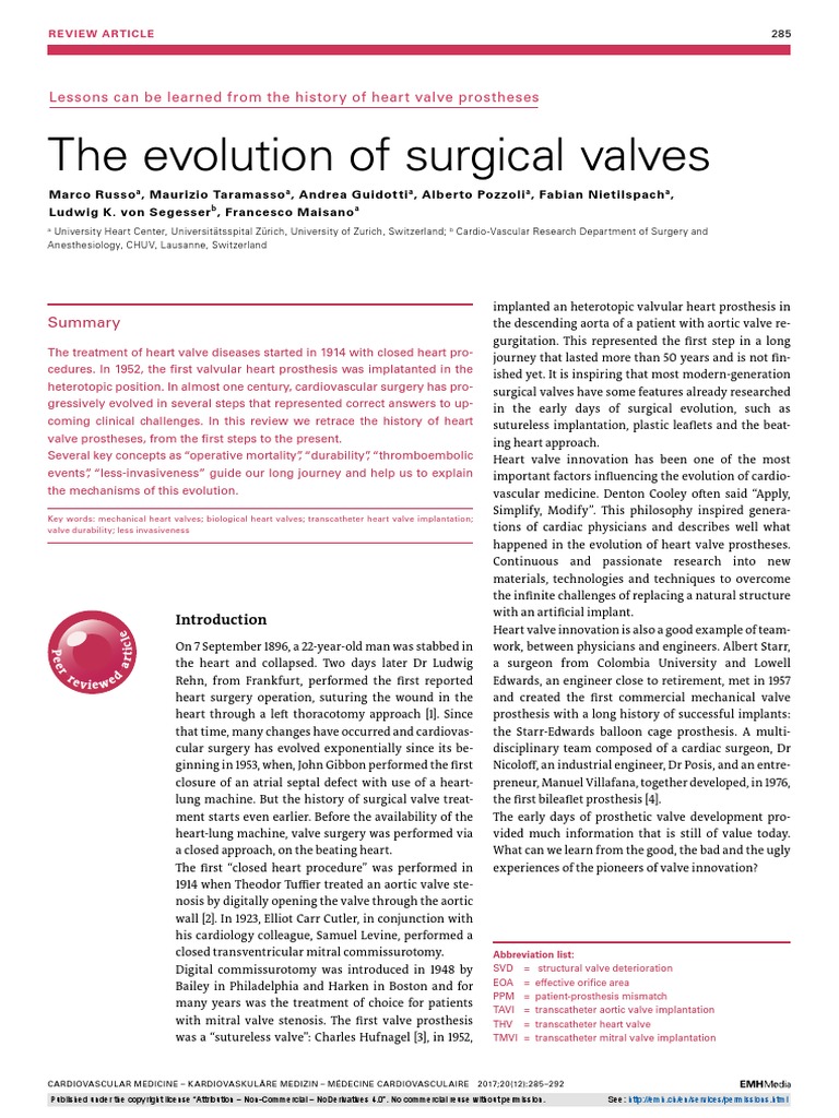 Evolution Of Surgical Valves Prosthesis Heart