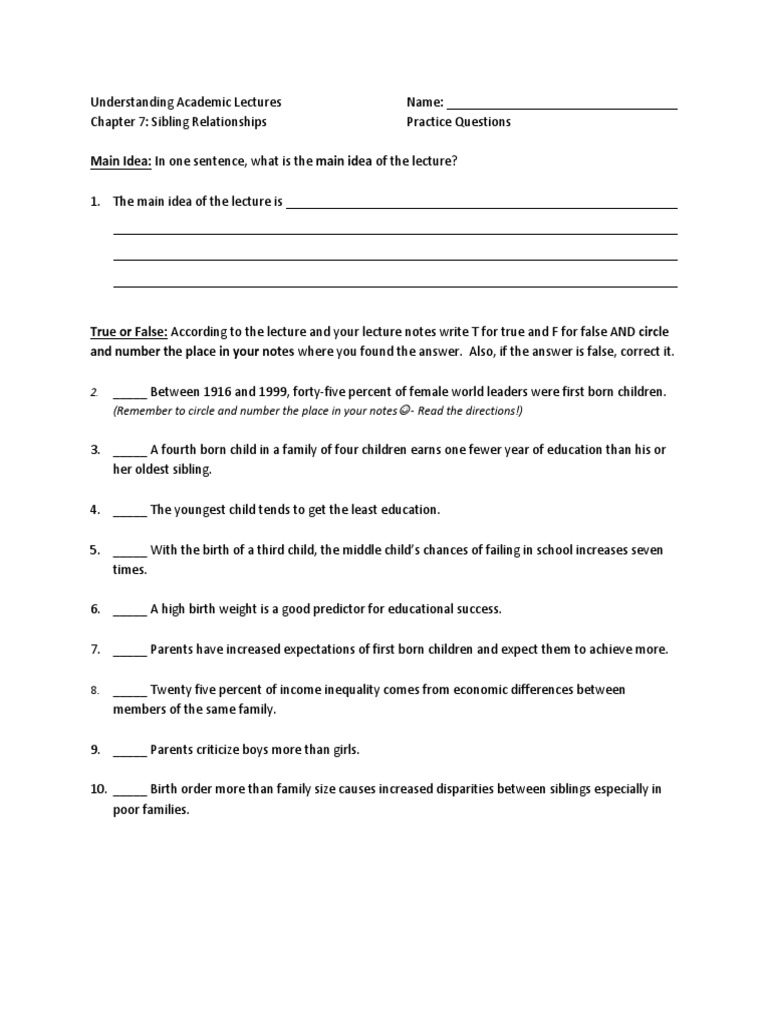 Chap 7 - LR3 Sibling Relationships PDF | PDF | Sibling | Social Inequality