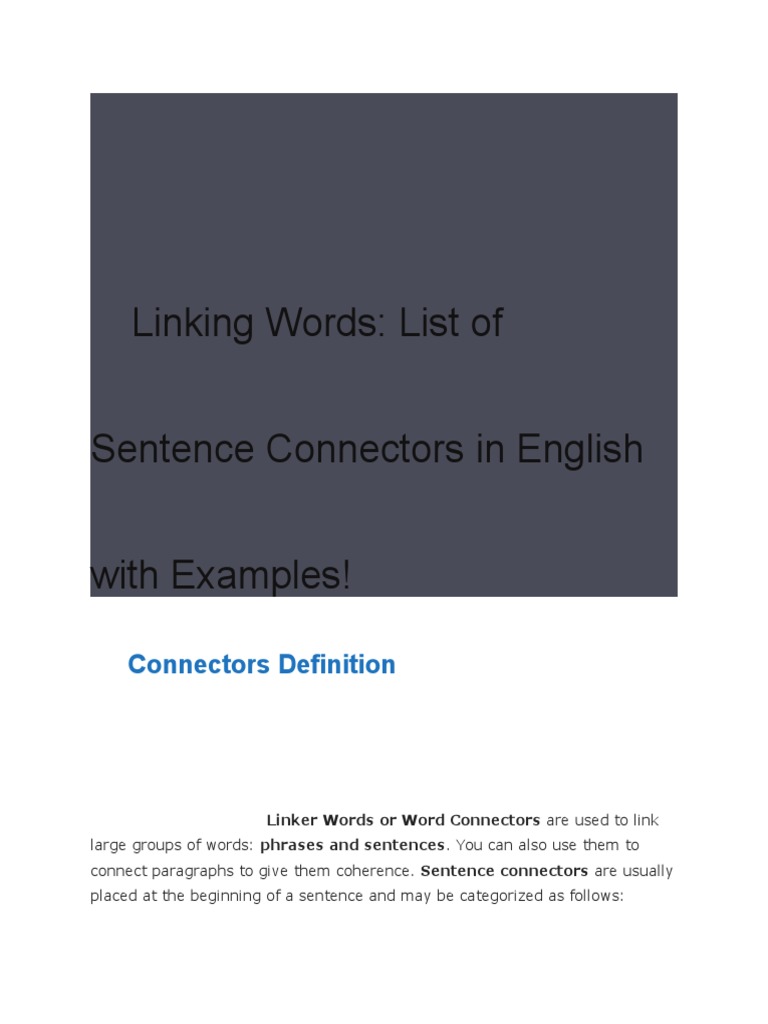 Linking Words: List of Sentence Connectors in English With Examples ...