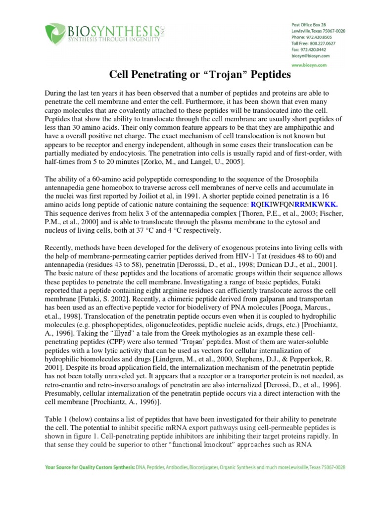 Cell-Penetrating Peptides Overview | PDF | Protein Targeting | Cell Nucleus