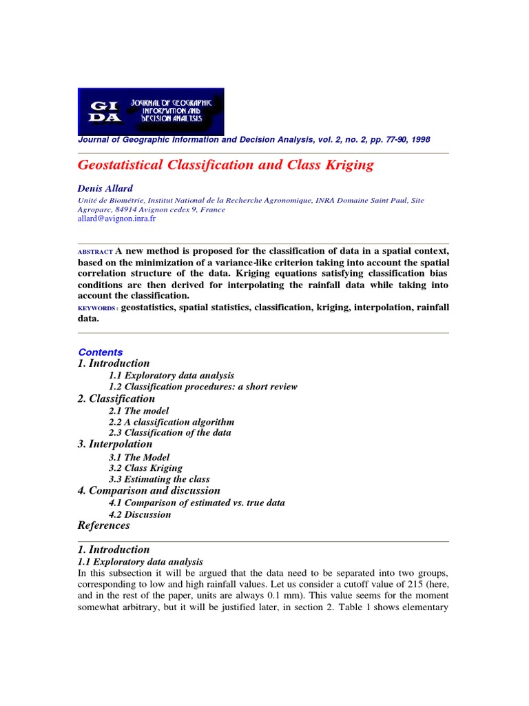 Geostatistical Classification and Kriging | PDF | Variance ...