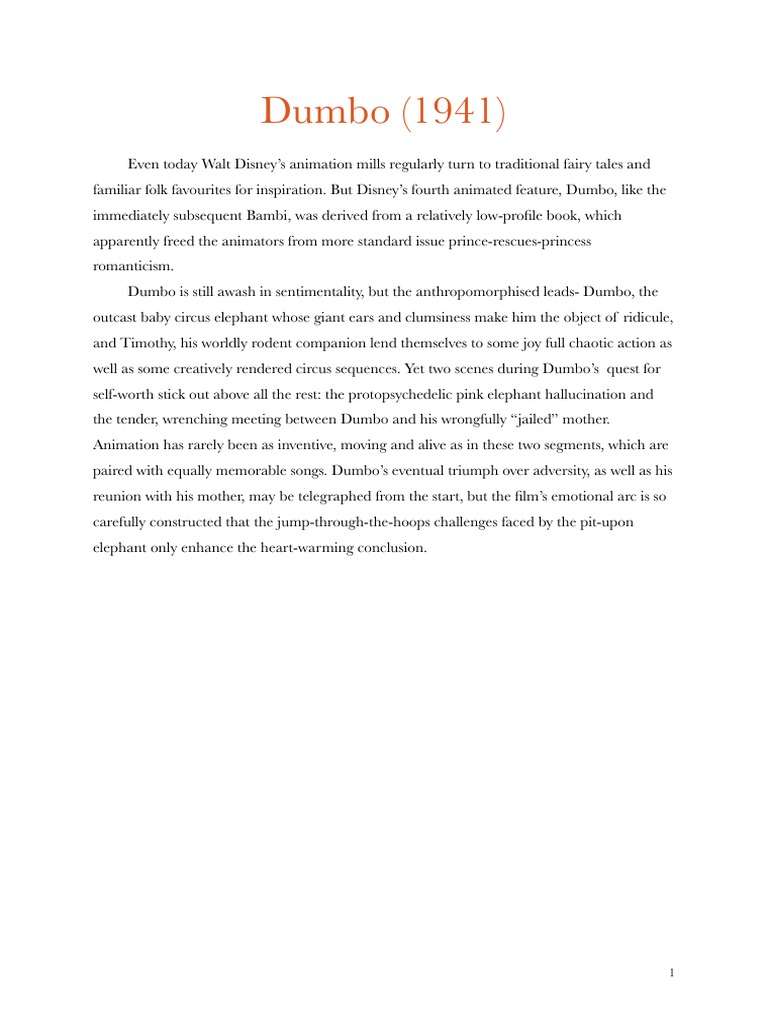 Dumbo: A Tale of Triumph and Emotion | PDF | Art | General Fiction