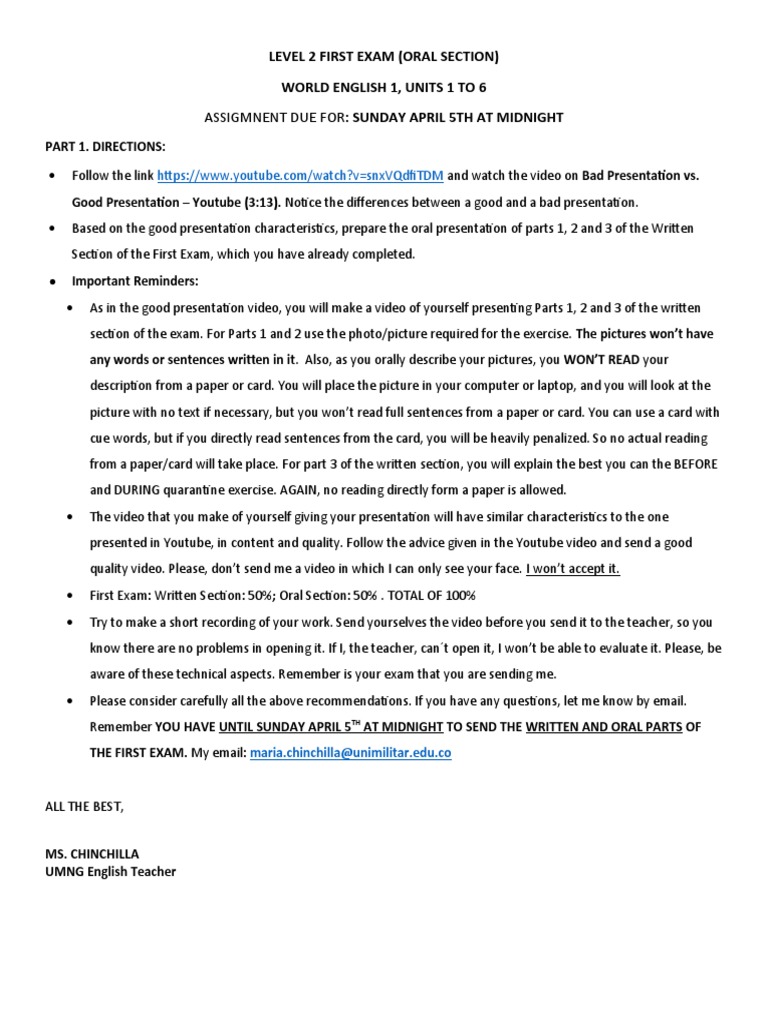 Level 2 Oral Exam Instructions | PDF | Test (Assessment) | Learning