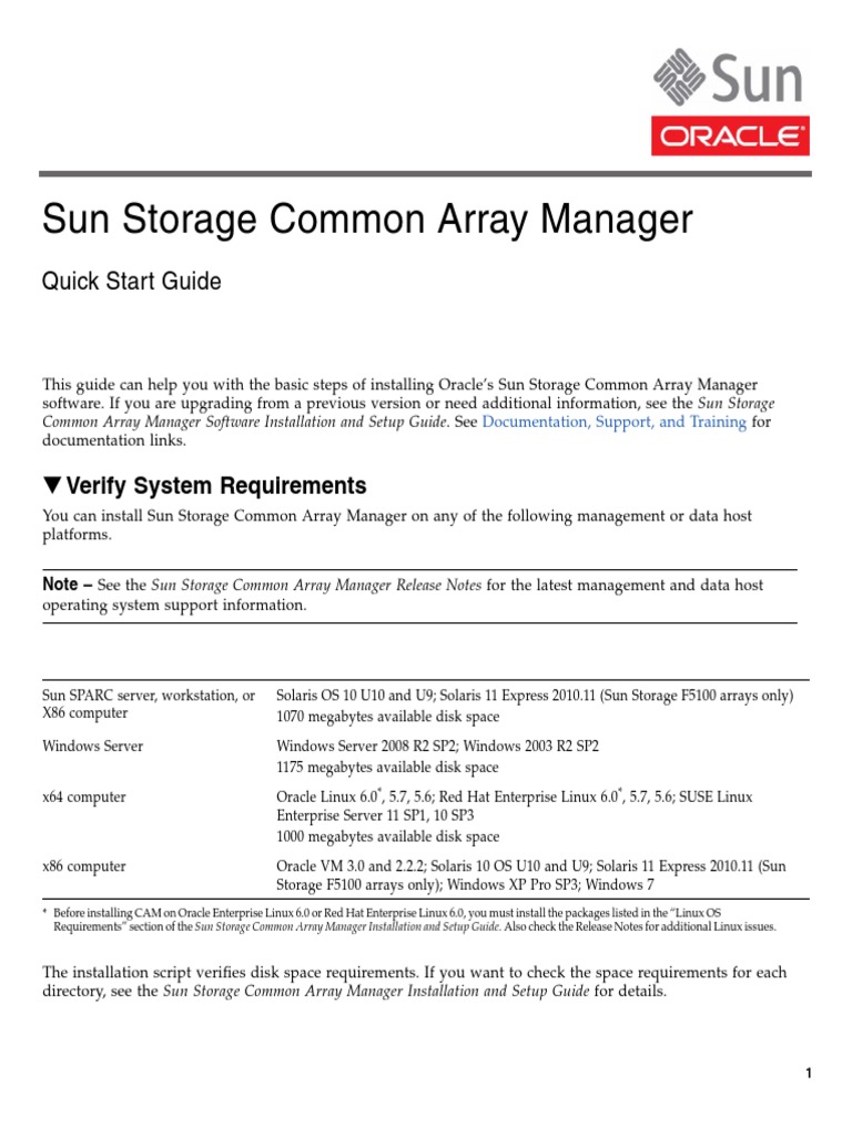 Sun Storage Common Array Manager Quick Start Guide PDF Port