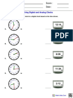 Name: Teacher: Date: Score:: Matching Digital and Analog Clocks