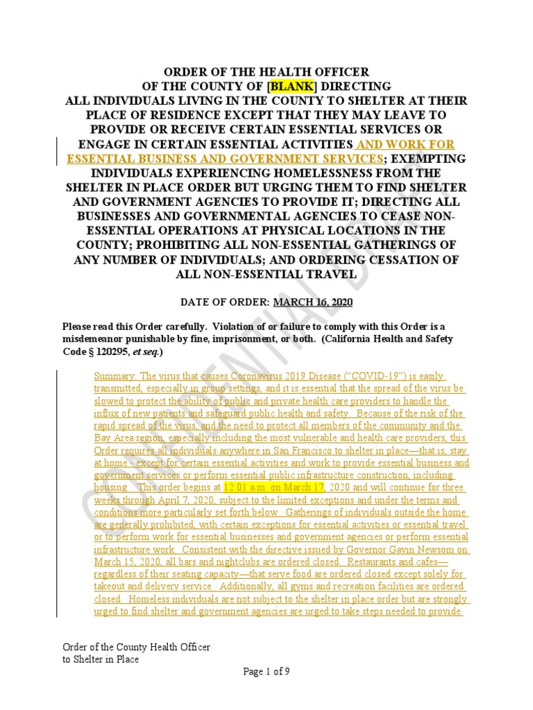 Revised Confidential Draft Order To Shelter in Place - SF Edits 3 ...