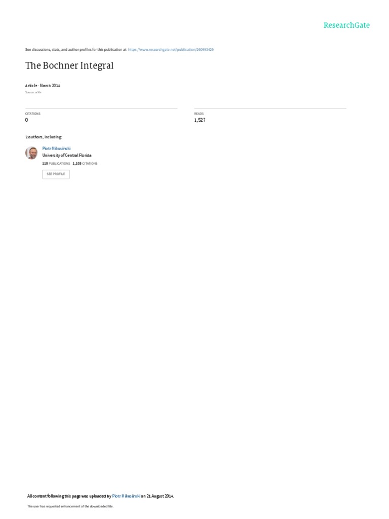 The Bochner Integral PDF PDF Measure (Mathematics) Sequence