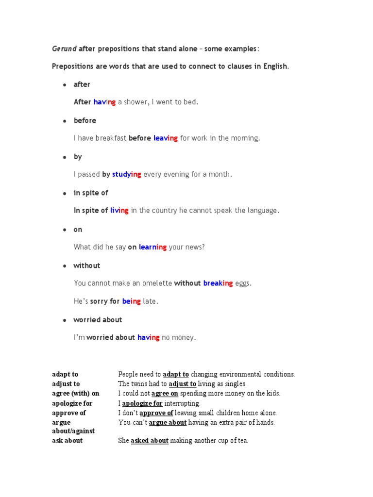 Gerunds Following Prepositions Explained | PDF | Language Arts ...