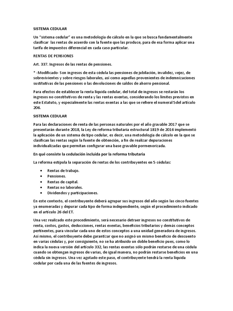 Sistema Cedular | PDF | Impuesto sobre la renta | Impuestos