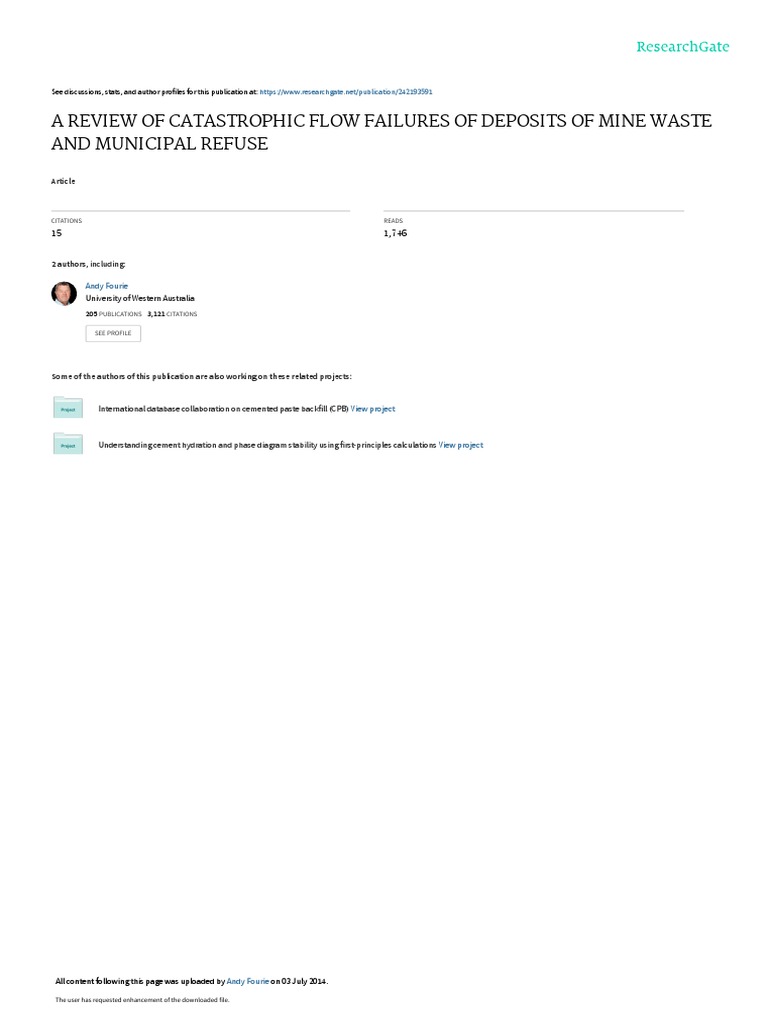 A Review of Catastrophic Flow Failures of Deposits PDF | PDF | Strength ...