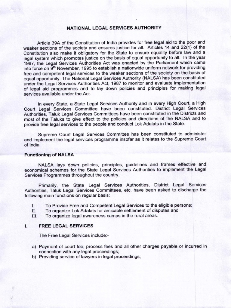 Nalsa Brief Download Free PDF Legal Aid Supreme Court Of India