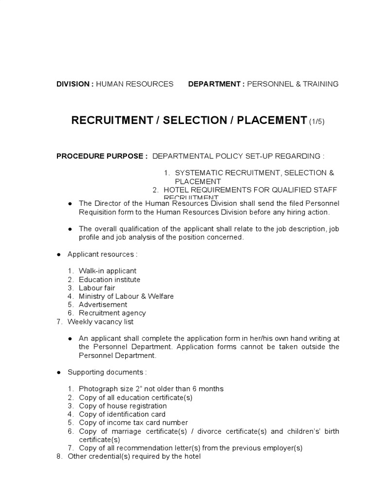 Hotel Recruitment and Selection Process | PDF | Recruitment | Human ...