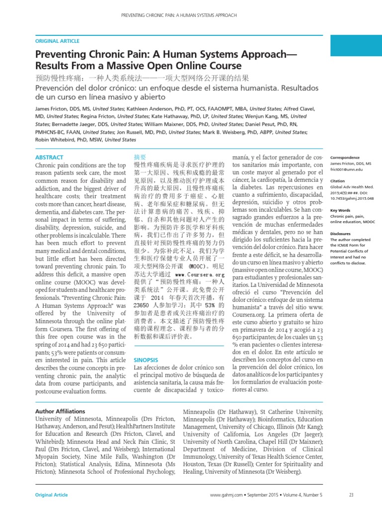 Preventing Chronic Pain: MOOC Insights | PDF | Chronic Condition | Pain