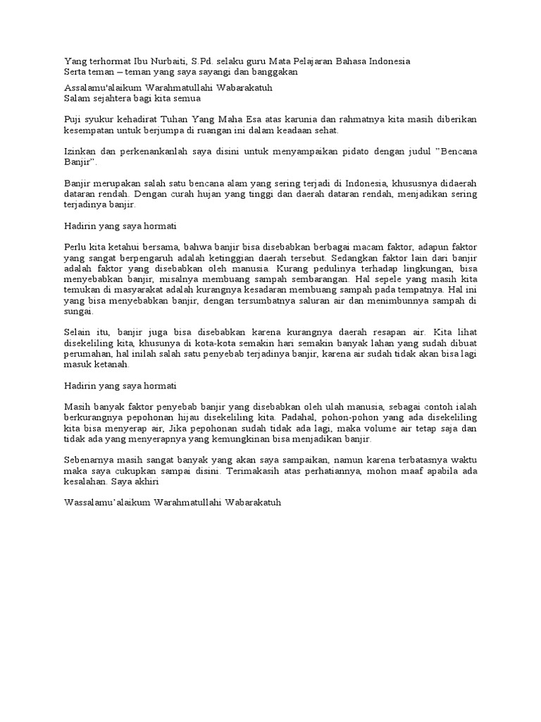 Contoh Pidato Tentang Bencana Banjir (Singkat) PDF