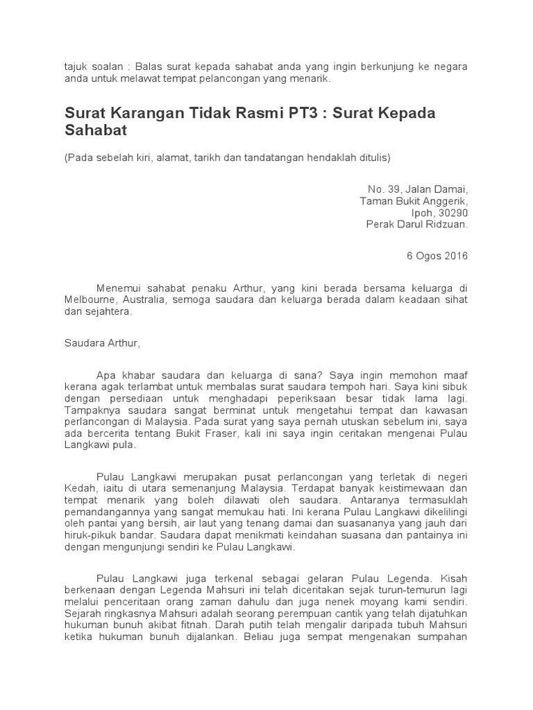 Cara Menulis Surat Kiriman Tidak Rasmi Tahap Menengah