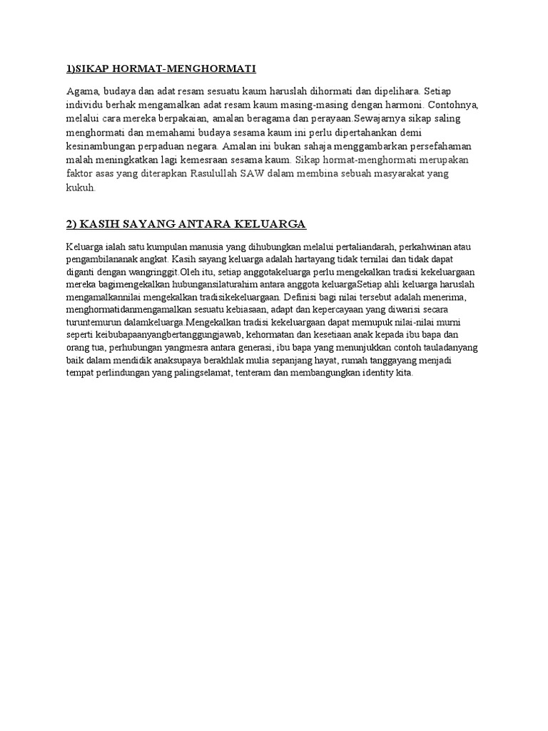 2 Kasih Sayang Antara Keluarga 1 Sikap Hormat Menghormati Pdf