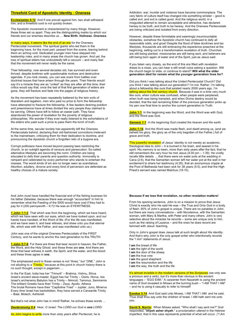 Threefold Cord (Spanish) Oneness PDF PDF Oneness Pentecostalism