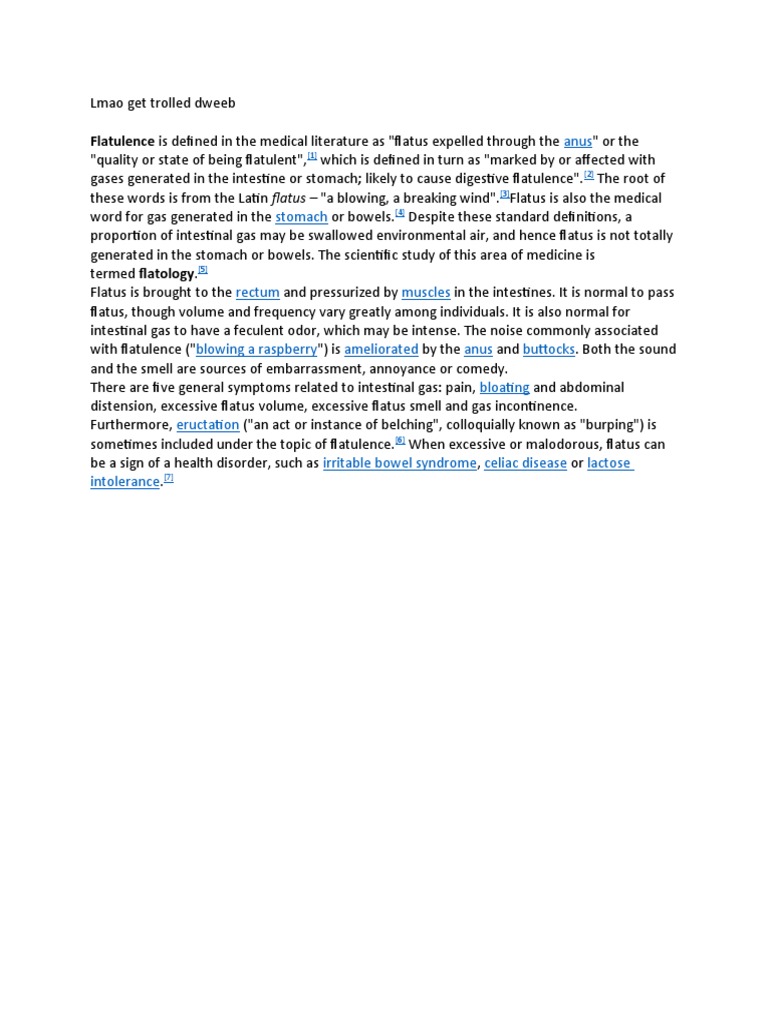 Flatulence Is Defined in The Medical Literature As "Flatus Expelled Through The PDF