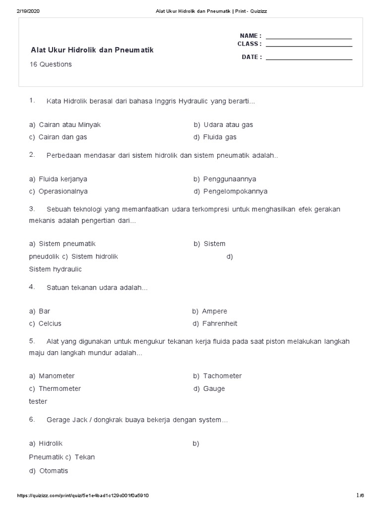 Soal Alat Ukur Hidrolik Dan Pneumatik Pdf