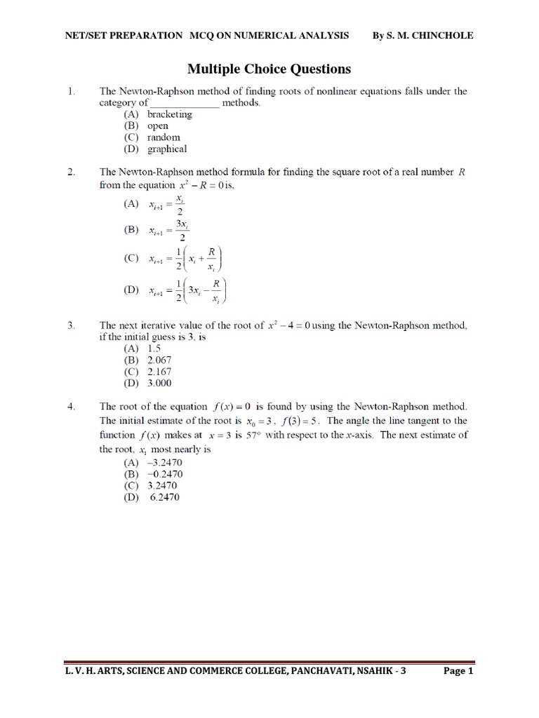 Multiple Choice Questions Net/Set Preparation MCQ On Numerical