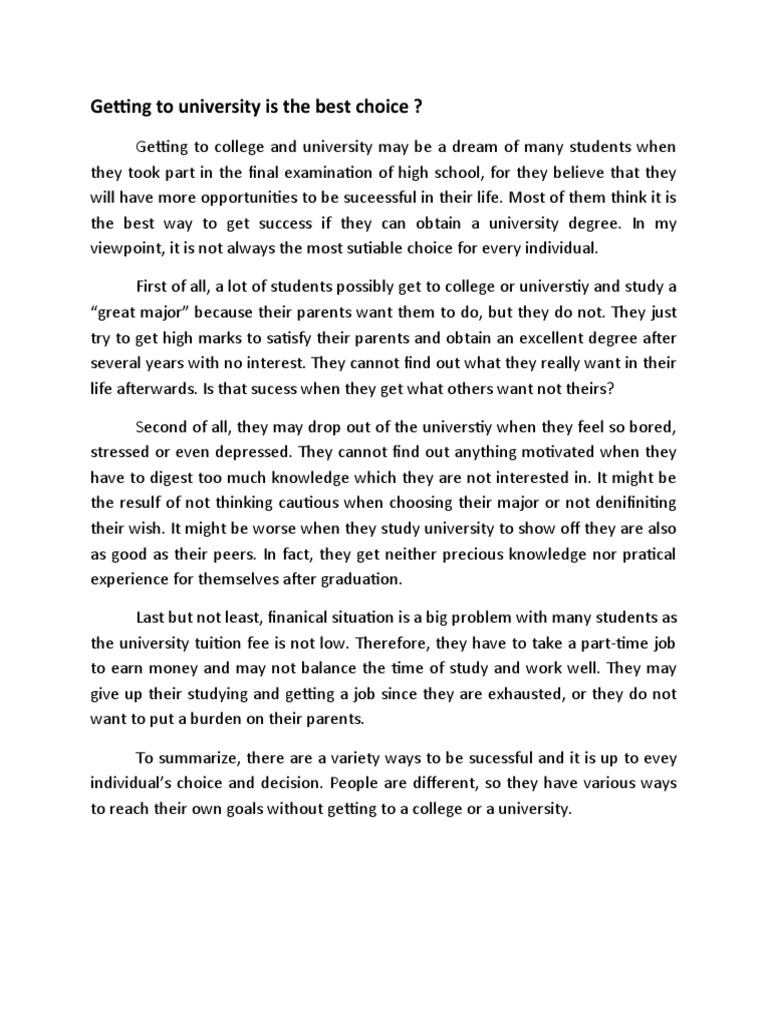 Getting To University Is The Best Choice ? | PDF | Wellness