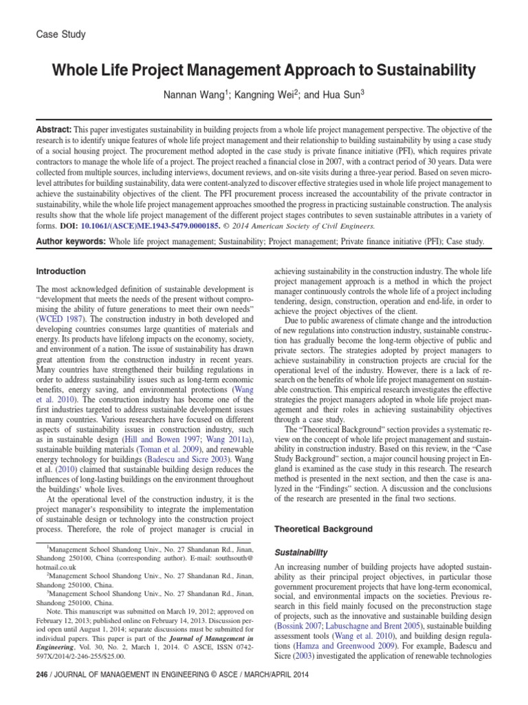 Whole Life Project Management Approach To Sustainability | PDF ...