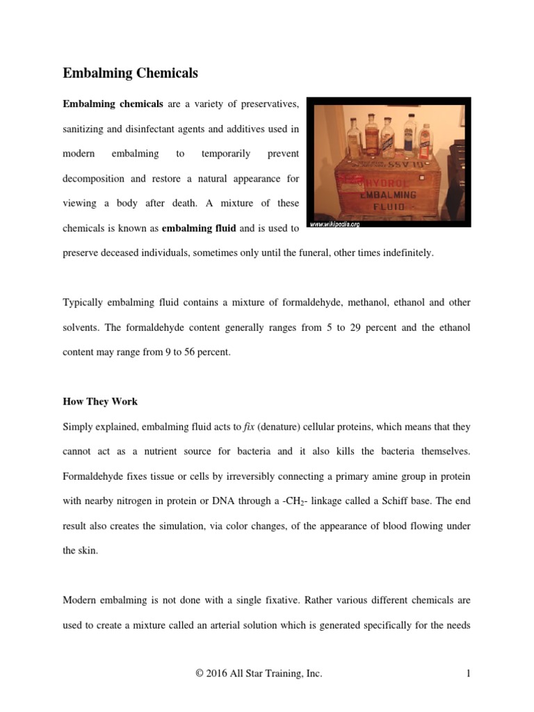 Embalming Chemicals Are A Variety of Preservatives PDF Formaldehyde