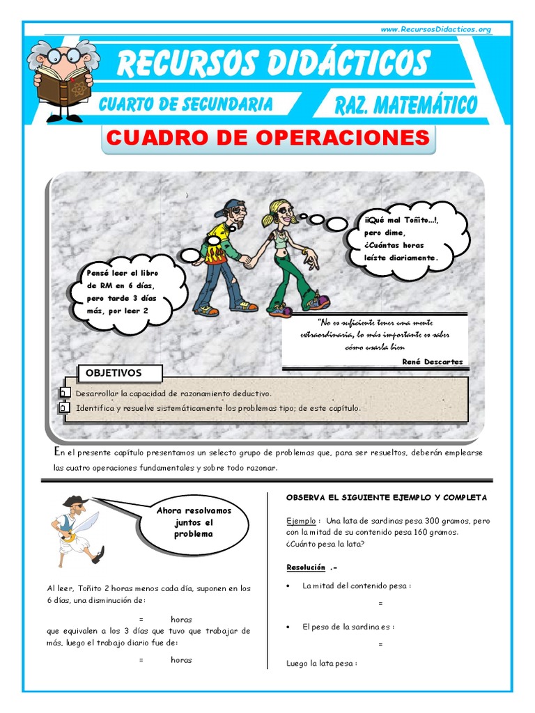 Ejercicios de Cuatro Operaciones para Cuarto de Secundaria | PDF