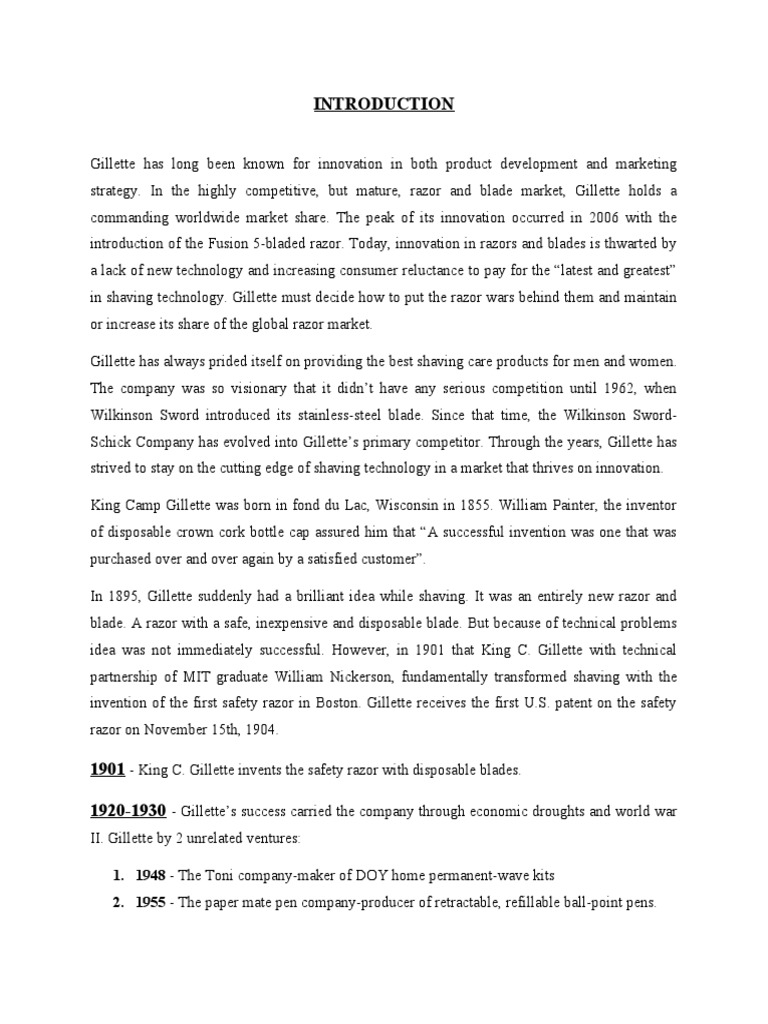 Gillette Case Study Introducion Pdf Razor Shaving