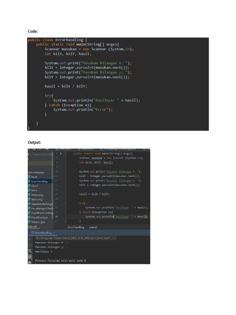 Java Error Handling Example Code | PDF | Computers | Technology ...