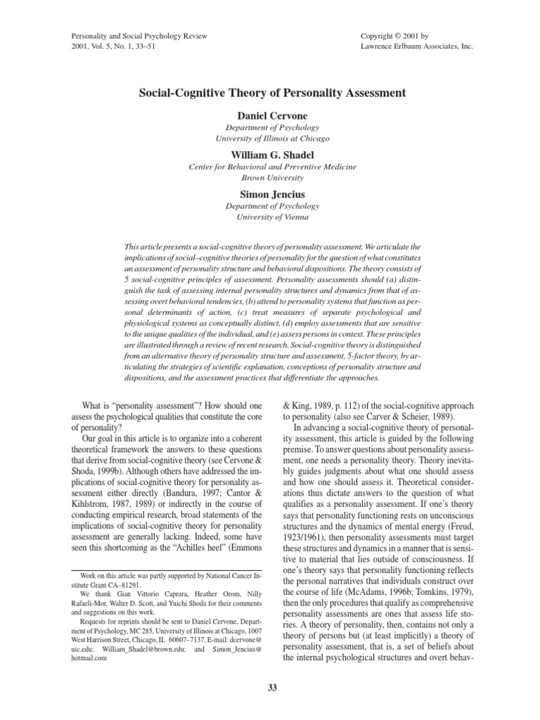 Social-Cognitive Theory of Personality Assessment | PDF | Self Efficacy ...