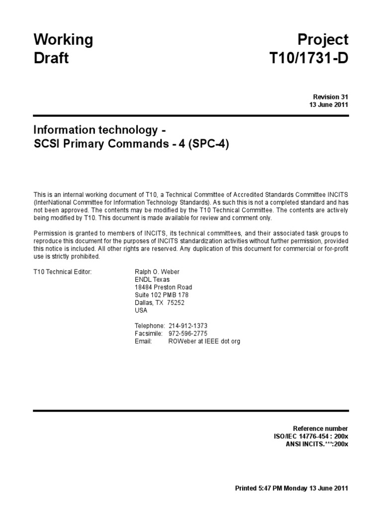 Information Technology SCSI Primary Commands 4 (SPC4) PDF Fax