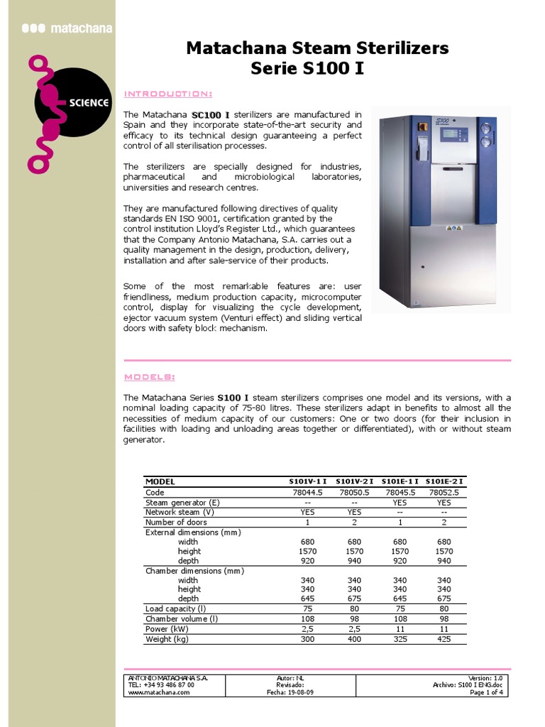 Matachana S100 Steam Sterilizers Guide | PDF | Manufactured Goods | Nature