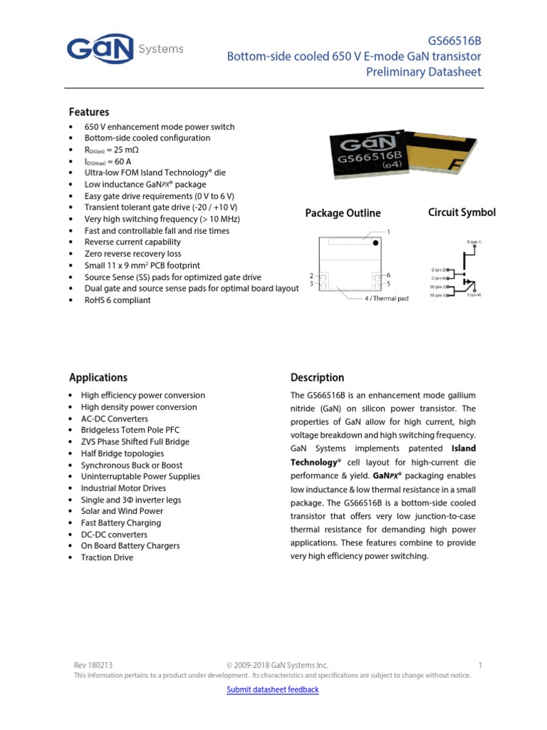 Datasheet of GS66516B | PDF | Field Effect Transistor | Mosfet