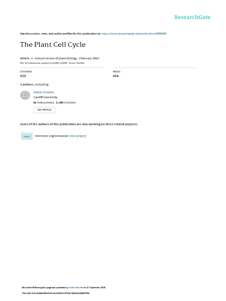 The Plant Cell Cycle: Annual Review of Plant Biology February 2003 ... Biology Diagrams