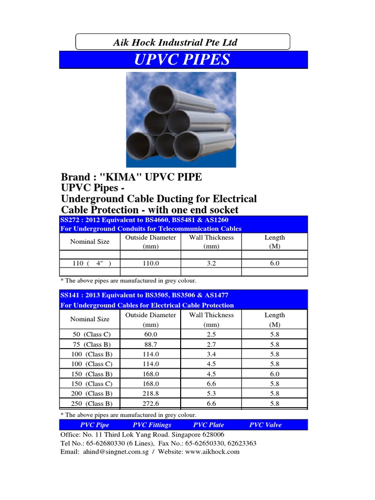 Catalogues UPVC Pipes 110 SS272 & SS141 Class B&C UPVC Electrical