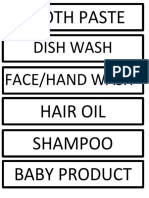Tooth Paste: Dish Wash Face/Hand Wash