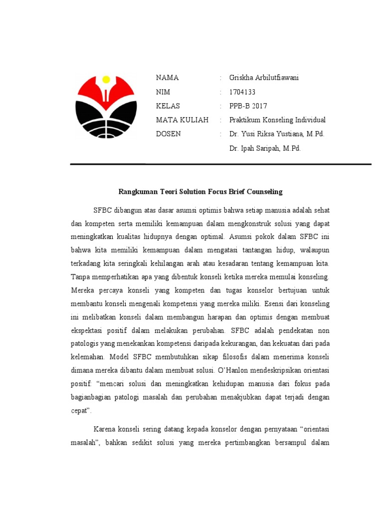 Rangkuman Teori Solution Focus Brief Counseling | PDF | Karier ...