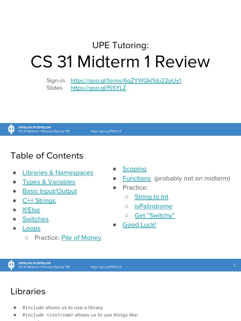 CS 31 Midterm Review Guide | PDF | Control Flow | Variable (Computer ...