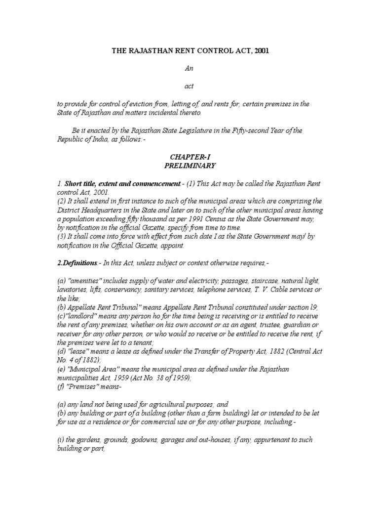 The Rajasthan Rent Control Act PDF | Download Free PDF | Leasehold ...