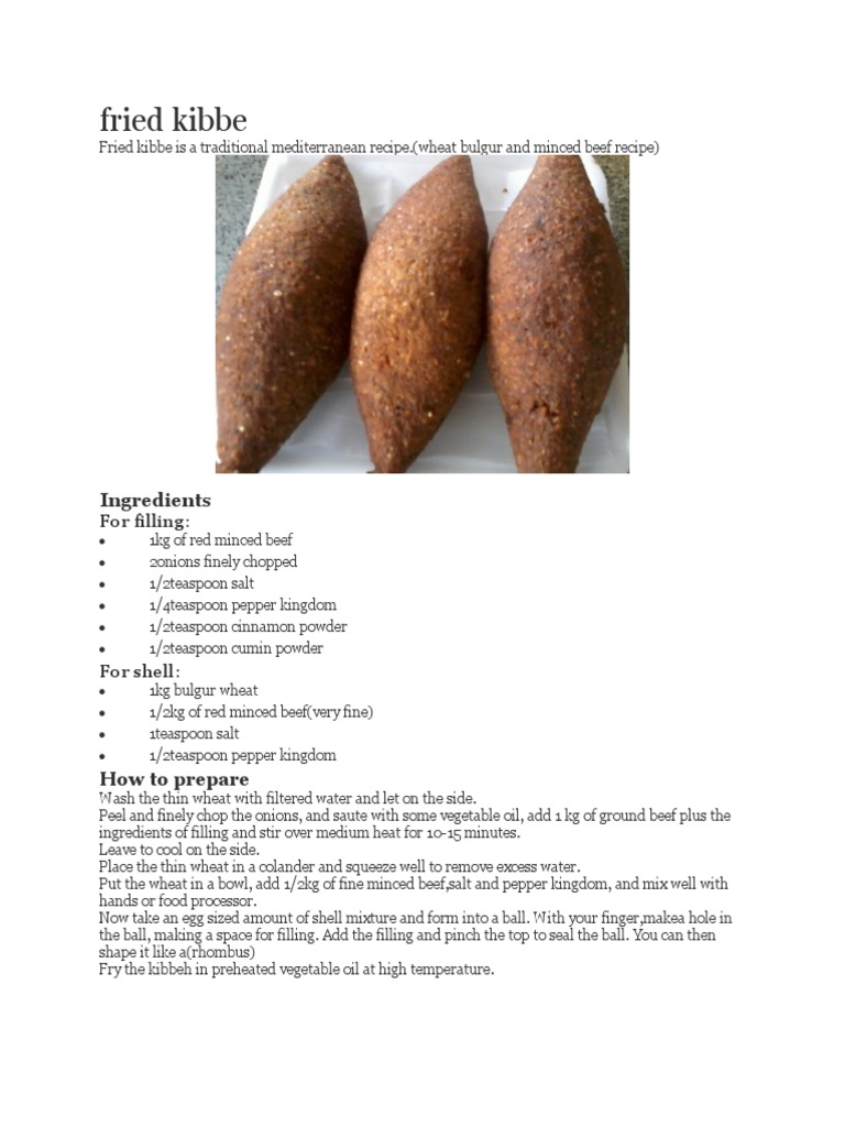 Fried Kibbe Ingredients PDF