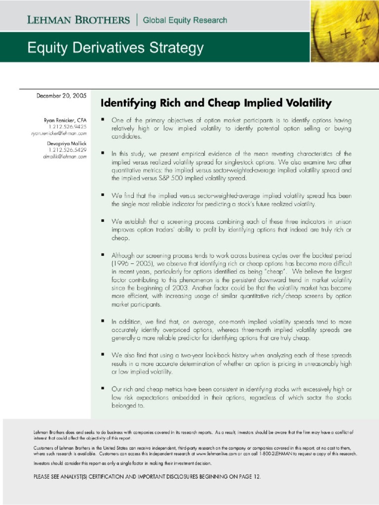 Identifying Rich and Cheap Implied Volatility - Equity Options | PDF